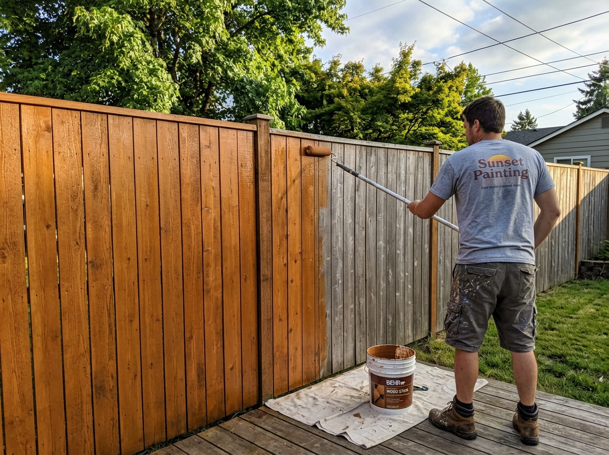 Deck and fence staining project with cedar finish